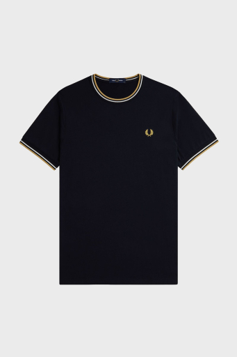 Fred Perry % 100 Pamuk Regular Fit Şerit Detaylı Sıfır Yaka Erkek T Shirt M1588 W53 LACİVERT - 4