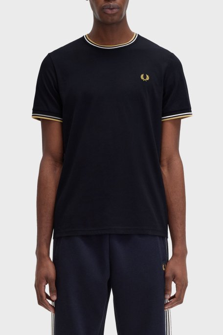 Fred Perry % 100 Pamuk Regular Fit Şerit Detaylı Sıfır Yaka Erkek T Shirt M1588 W53 LACİVERT - 1