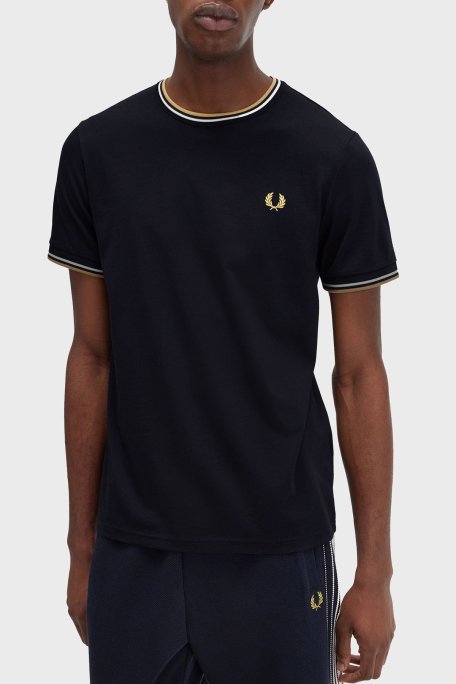 Fred Perry % 100 Pamuk Regular Fit Şerit Detaylı Sıfır Yaka Erkek T Shirt M1588 W53 LACİVERT - 2