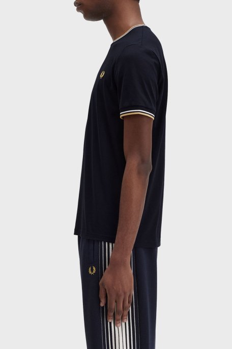 Fred Perry % 100 Pamuk Regular Fit Şerit Detaylı Sıfır Yaka Erkek T Shirt M1588 W53 LACİVERT - 3
