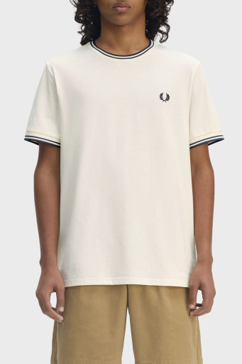 Fred Perry % 100 Pamuk Regular Fit Şerit Detaylı Sıfır Yaka Erkek T Shirt M1588 Y24 EKRU - 1