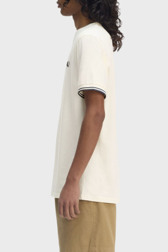 Fred Perry % 100 Pamuk Regular Fit Şerit Detaylı Sıfır Yaka Erkek T Shirt M1588 Y24 EKRU - 2