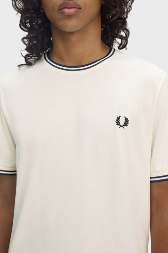 Fred Perry % 100 Pamuk Regular Fit Şerit Detaylı Sıfır Yaka Erkek T Shirt M1588 Y24 EKRU - 3