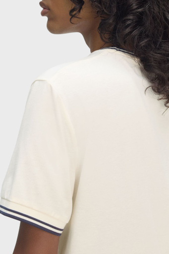Fred Perry % 100 Pamuk Regular Fit Şerit Detaylı Sıfır Yaka Erkek T Shirt M1588 Y24 EKRU - 4