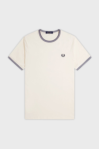 Fred Perry % 100 Pamuk Regular Fit Şerit Detaylı Sıfır Yaka Erkek T Shirt M1588 Y24 EKRU - 5