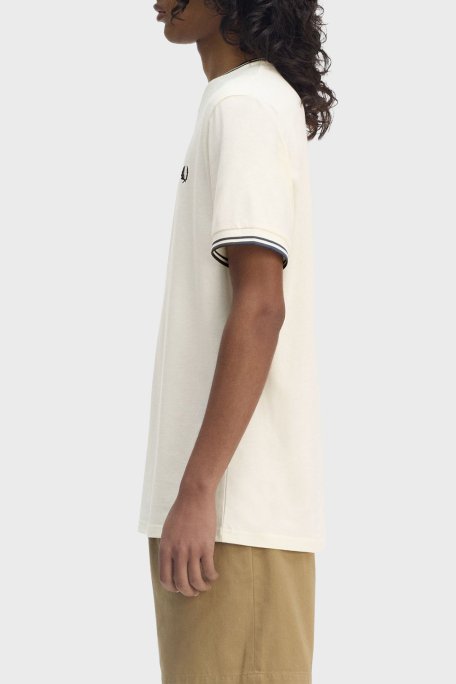 Fred Perry % 100 Pamuk Regular Fit Şerit Detaylı Sıfır Yaka Erkek T Shirt M1588 Y24 EKRU - 3