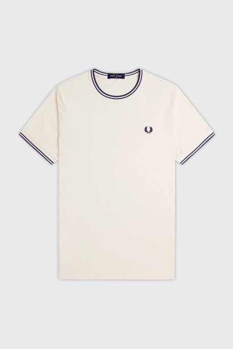 Fred Perry % 100 Pamuk Regular Fit Şerit Detaylı Sıfır Yaka Erkek T Shirt M1588 Y24 EKRU - 5
