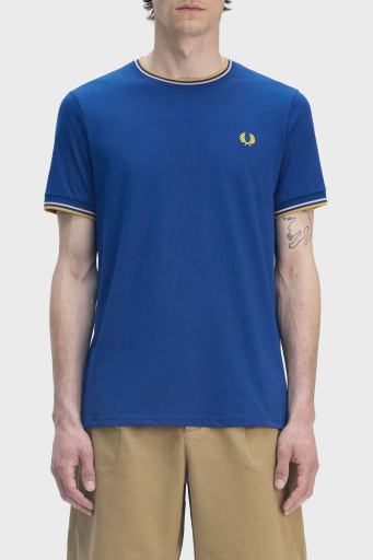 Fred Perry % 100 Pamuk Regular Fit Şerit Detaylı Sıfır Yaka Erkek T Shirt M1588 Y95 MAVİ - 1