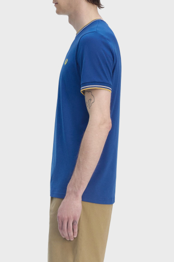 Fred Perry % 100 Pamuk Regular Fit Şerit Detaylı Sıfır Yaka Erkek T Shirt M1588 Y95 MAVİ - 2