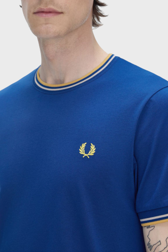 Fred Perry % 100 Pamuk Regular Fit Şerit Detaylı Sıfır Yaka Erkek T Shirt M1588 Y95 MAVİ - 4