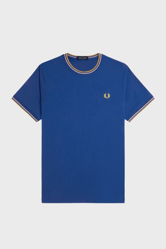Fred Perry % 100 Pamuk Regular Fit Şerit Detaylı Sıfır Yaka Erkek T Shirt M1588 Y95 MAVİ - 6