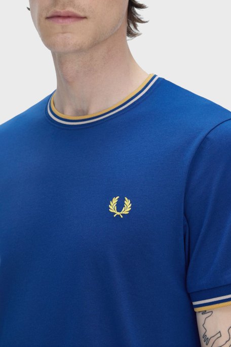 Fred Perry % 100 Pamuk Regular Fit Şerit Detaylı Sıfır Yaka Erkek T Shirt M1588 Y95 MAVİ - 4