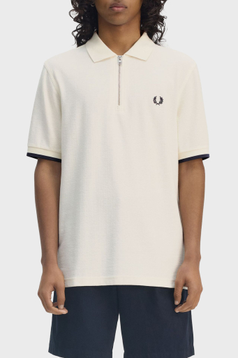 Fred Perry % 100 Pamuklu Regular Fit Yarım Fermuarlı Erkek Polo Yaka T Shirt M9886 560 EKRU - 1