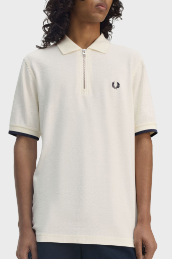 Fred Perry % 100 Pamuklu Regular Fit Yarım Fermuarlı Erkek Polo Yaka T Shirt M9886 560 EKRU - 3