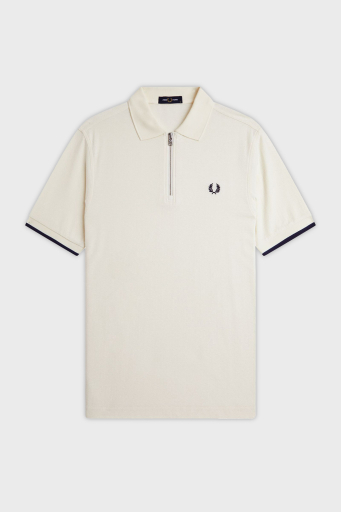 Fred Perry % 100 Pamuklu Regular Fit Yarım Fermuarlı Erkek Polo Yaka T Shirt M9886 560 EKRU - 6