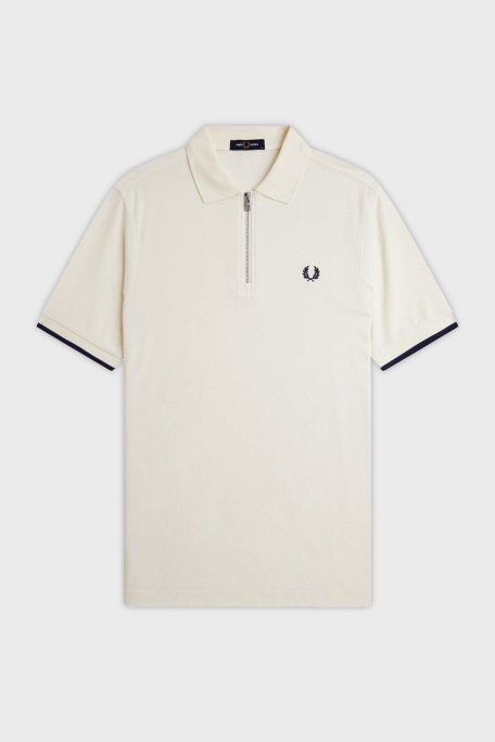 Fred Perry % 100 Pamuklu Regular Fit Yarım Fermuarlı Erkek Polo Yaka T Shirt M9886 560 EKRU - 6