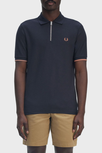 Fred Perry % 100 Pamuklu Regular Fit Yarım Fermuarlı Erkek Polo Yaka T Shirt M9886 608 LACİVERT - 1