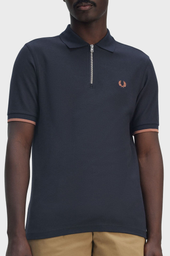 Fred Perry % 100 Pamuklu Regular Fit Yarım Fermuarlı Erkek Polo Yaka T Shirt M9886 608 LACİVERT - 3