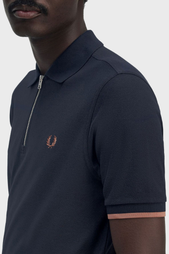 Fred Perry % 100 Pamuklu Regular Fit Yarım Fermuarlı Erkek Polo Yaka T Shirt M9886 608 LACİVERT - 4