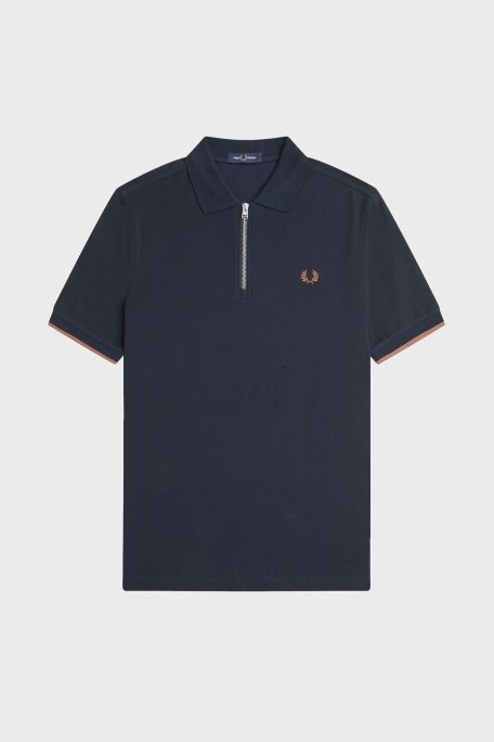 Fred Perry % 100 Pamuklu Regular Fit Yarım Fermuarlı Erkek Polo Yaka T Shirt M9886 608 LACİVERT - 5