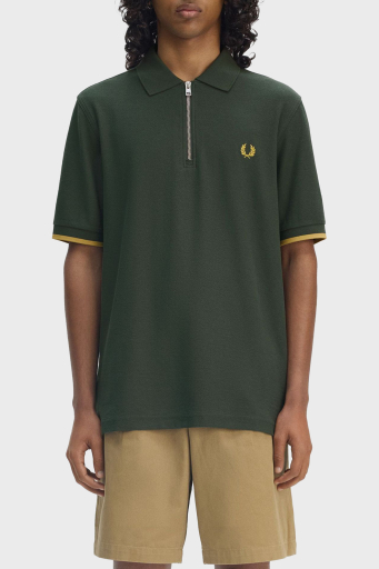 Fred Perry % 100 Pamuklu Regular Fit Yarım Fermuarlı Erkek Polo Yaka T Shirt M9886 X89 YEŞİL - 1