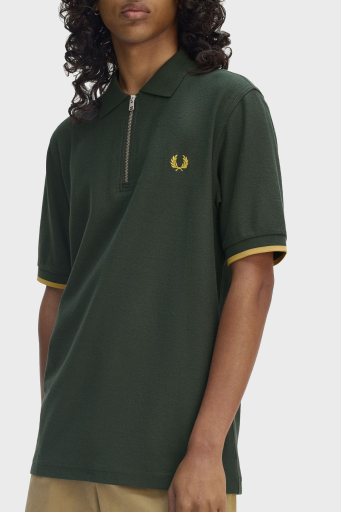 Fred Perry % 100 Pamuklu Regular Fit Yarım Fermuarlı Erkek Polo Yaka T Shirt M9886 X89 YEŞİL - 3
