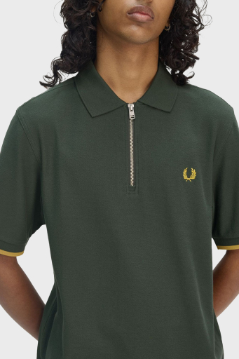 Fred Perry % 100 Pamuklu Regular Fit Yarım Fermuarlı Erkek Polo Yaka T Shirt M9886 X89 YEŞİL - 4