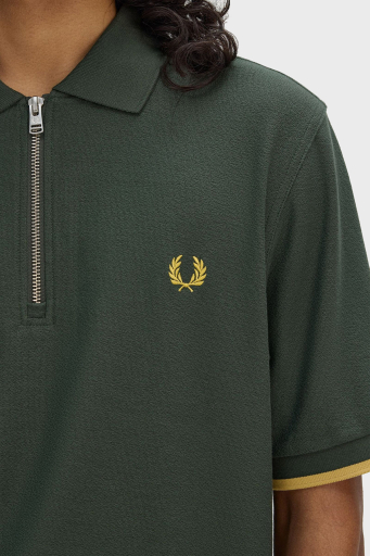 Fred Perry % 100 Pamuklu Regular Fit Yarım Fermuarlı Erkek Polo Yaka T Shirt M9886 X89 YEŞİL - 5