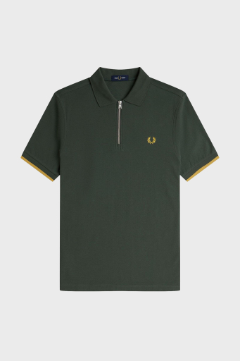 Fred Perry % 100 Pamuklu Regular Fit Yarım Fermuarlı Erkek Polo Yaka T Shirt M9886 X89 YEŞİL - 6