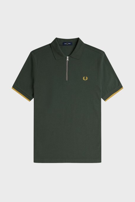 Fred Perry % 100 Pamuklu Regular Fit Yarım Fermuarlı Erkek Polo Yaka T Shirt M9886 X89 YEŞİL - 6