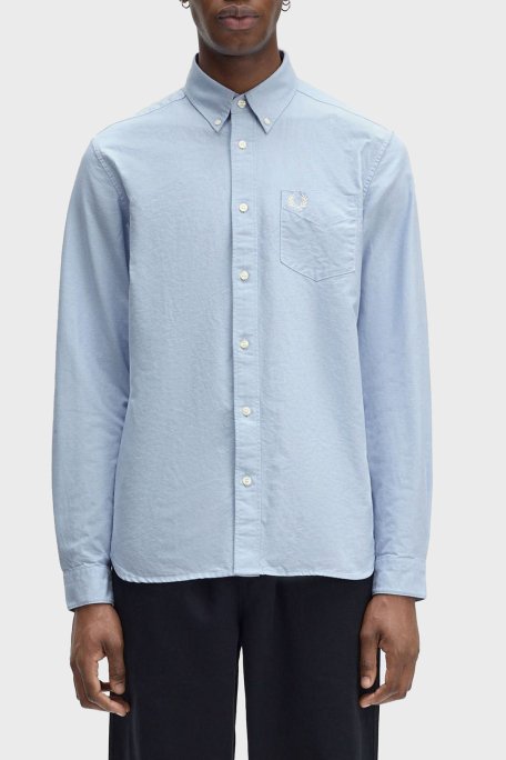 Fred Perry Logolu % 100 Pamuk Regular Fit Tek Cepli Düğmeli Yaka Erkek Gömlek M5516 146 AÇIK MAVİ - 1