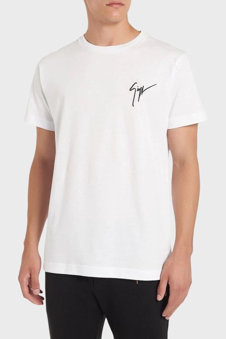 Giuseppe Zanotti Logolu Pamuklu Regular Fit Bisiklet Yaka Erkek T Shirt IRU0007-002 BEYAZ - 1