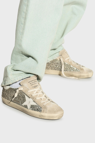 Golden Goose - Golden Goose Gümüş Simli Hakiki Deri Sneaker Bayan Ayakkabı GWF00101.F006758.55636 KAHVE-BEJ (1)