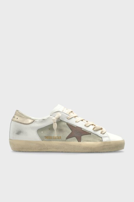Golden Goose Logolu Hakiki Deri Sneaker Bayan Ayakkabı GWF00103.F006828.12174 BEYAZ-HAKİ - 1
