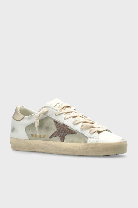 Golden Goose Logolu Hakiki Deri Sneaker Bayan Ayakkabı GWF00103.F006828.12174 BEYAZ-HAKİ - 3