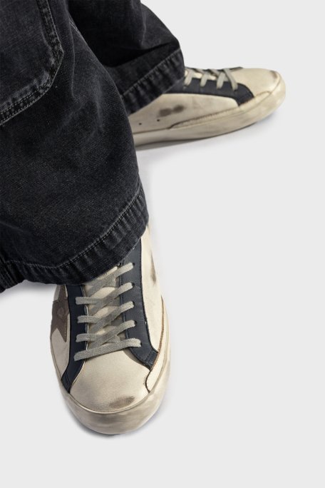 Golden Goose Vintage Deri Sneaker Erkek Ayakkabı GMF00103.F006902.82869 BEYAZ-LACİVERT - 2