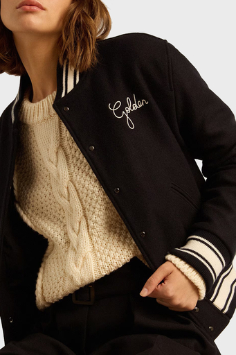 Golden Goose Yünlü Logolu Loose Fit Kolej Yaka Bayan Ceket GWP00832.P000618.50486 LACİVERT - 1