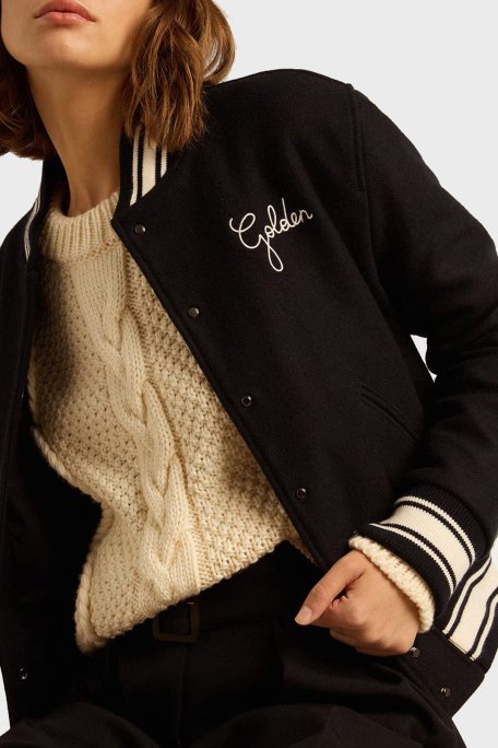 Golden Goose Yünlü Logolu Loose Fit Kolej Yaka Bayan Ceket GWP00832.P000618.50486 LACİVERT - 1