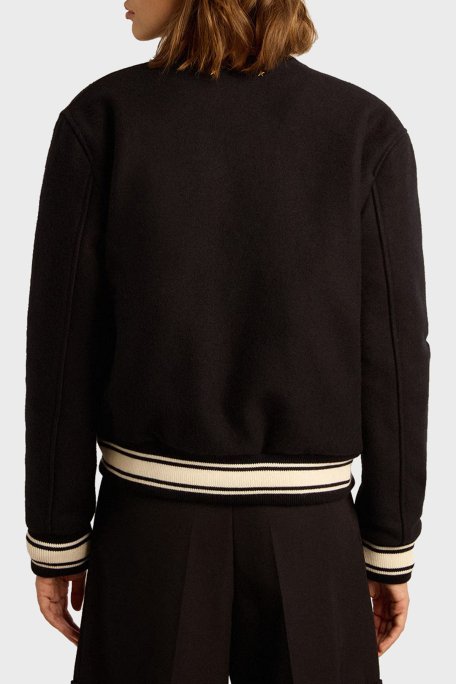 Golden Goose Yünlü Logolu Loose Fit Kolej Yaka Bayan Ceket GWP00832.P000618.50486 LACİVERT - 3
