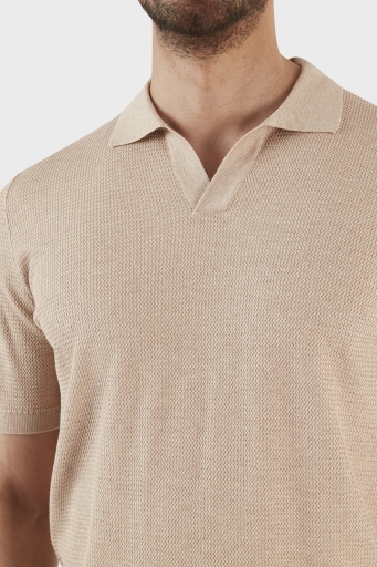 Gran Sasso İpek ve Pamuk Karışımlı Regular Fit Erkek Polo T Shirt 43171 16221 112 BEJ - 4