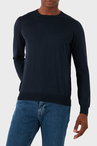 Gran Sasso Yün Karışımlı Slim Fit Bisiklet Yaka Erkek Kazak 57167 13190 598 LACİVERT - 3