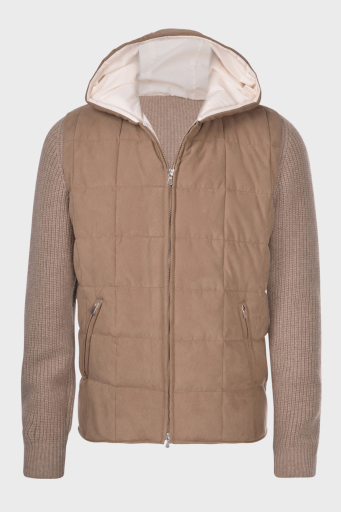 Gran Sasso Yün ve Kaşmir Karışımlı Slim Fit Kapüşonlu Erkek Hırka 13100 19671 030 AÇIK KAHVE - 2