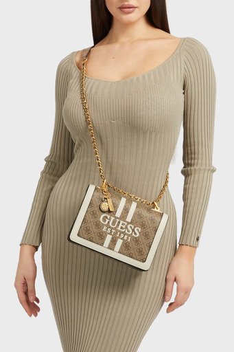 Guess Abey Dokuma Detaylı Zincirli Omuz Askılı Bayan Çanta HWSS8558190 LTL KAHVE - 2