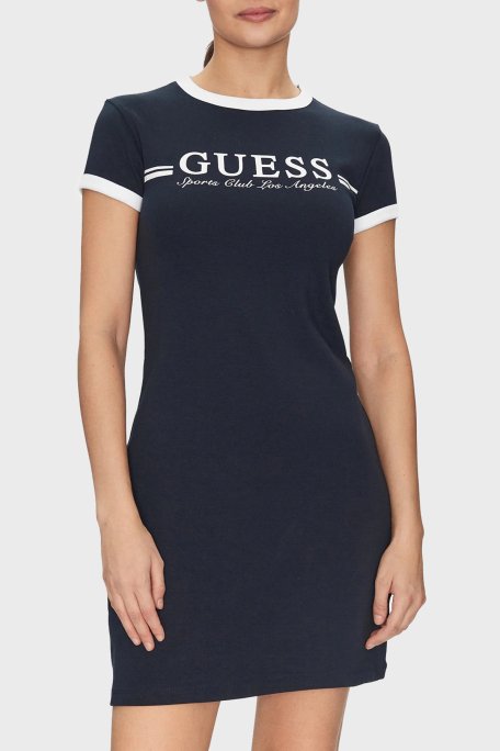 Guess Active Streç Pamuklu Slim Fit Logolu Mini V5GK02KCQX1 Bayan Elbise V5GK02 KCQX1 A71W LACİVERT-BEYAZ - 5