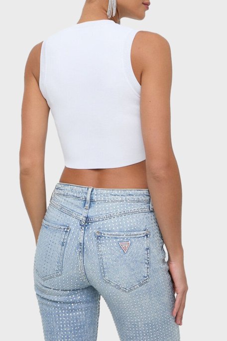 Guess Alexia Slim Fit Üçgen Logolu Kolsuz Crop T Shirt W4GZ34Z3F40 Bayan Top W4GZ34 Z3F40 G011 BEYAZ - 7