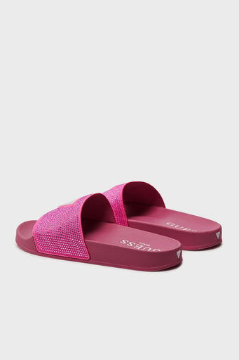 Guess Beach Taşlı Üçgen Logolu Plaj E4GZ25BB00F Bayan Terlik E4GZ25 BB00F G4D6 FUŞYA - 3