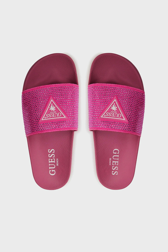 Guess Beach Taşlı Üçgen Logolu Plaj E4GZ25BB00F Bayan Terlik E4GZ25 BB00F G4D6 FUŞYA - 5