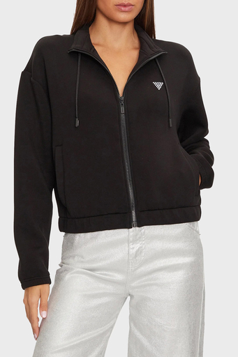 Guess Ceilia Regular Fit Dik Yaka Fermuarlı Arkası Taşlı Logolu V4BQ14K7UW2 Bayan Sweat V4BQ14 K7UW2 JBLK SİYAH - 1