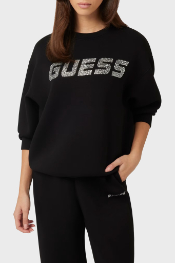 Guess Ceilia Relaxed Fit Bisiklet Yaka Taşlı Logolu V4BQ15K7UW2 Bayan Sweat V4BQ15 K7UW2 JBLK SİYAH - 6
