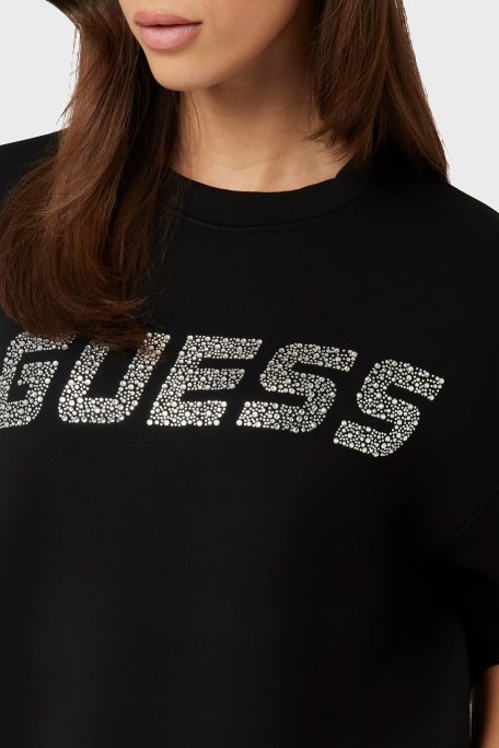 Guess Ceilia Relaxed Fit Bisiklet Yaka Taşlı Logolu V4BQ15K7UW2 Bayan Sweat V4BQ15 K7UW2 JBLK SİYAH - 4